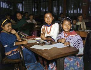 Seminole children in a government school at the Brighton Indian Reservation in Glades County, Florida, ca. 1948.